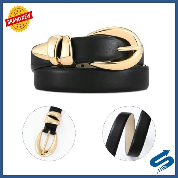 Adjustable Faux Leather Belt with Gold Buckle for Women main image 8